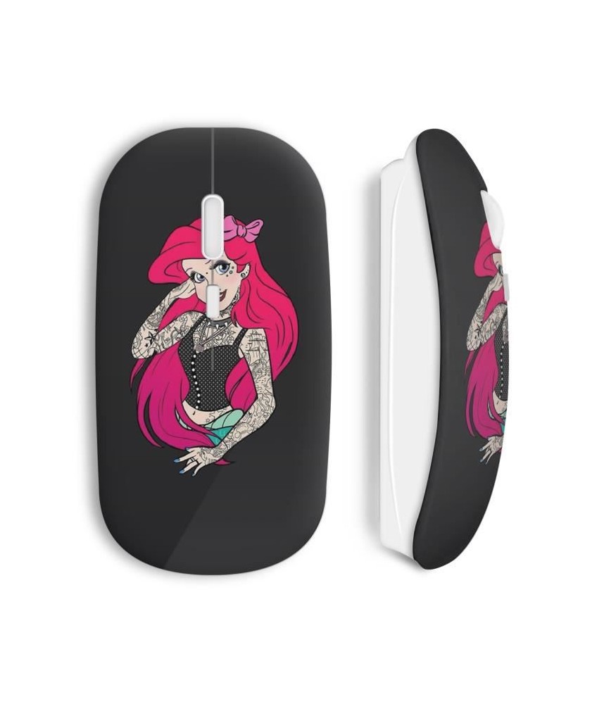 Souris sans fil Ariel petite sirène Raiponce Pokaountasse wireless mouse maniacase amazon Disney noir tatouage